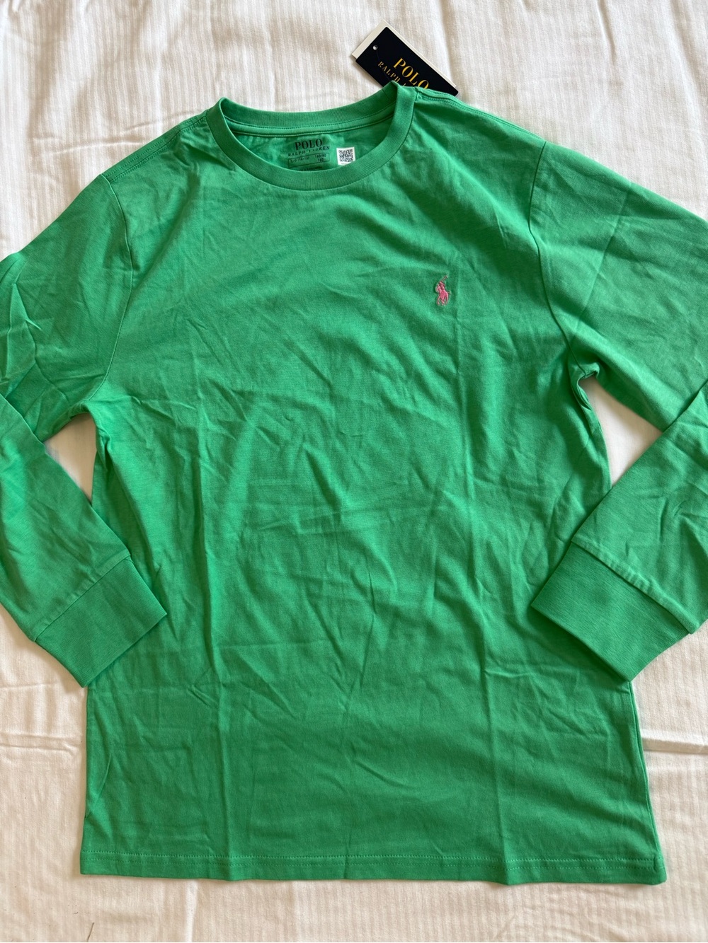New boys Polo Ralph Lauren Sz L 14-16 shirt Bright Green with Pink Logo